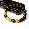 Shangjie Oem Pulseras de Piedras Feng Shui Bracelet Black Obsidian Bracelet Gold Gold Bracelet Bracelet perlé